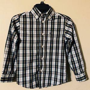 Izod Boys Plaid Button Down Shirt Green Yellow White Size 8 Like New Condition!
